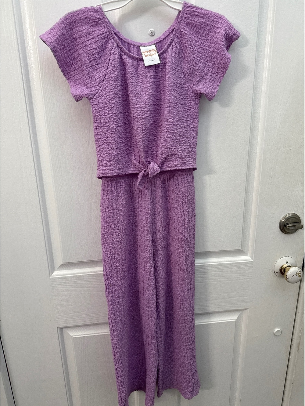 Jumping Beans Girls' Purple Textured Short Sleeve Jumpsuit with Knot Waist, Size